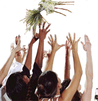Tossing the bouquet is a traditional part of western culture weddings