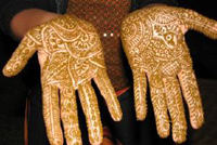 Henna applied to hands as part of a pre-wedding Mehendi ceremony.